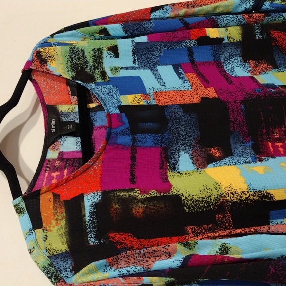Ali Miles Multicolor Abstract Print Pullover Tunic Top S-Art to Wear Colorful - Picture 4 of 7